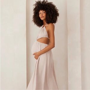 BUMPSUIT The Cutout White Midi Maxi Linen Blend Dress  Size L NWT